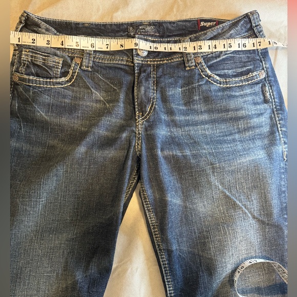 Silver Cropped Jeans Embroidered Pocket Detail with Buttons Y2K 90s Low Rise - Picture 4 of 5